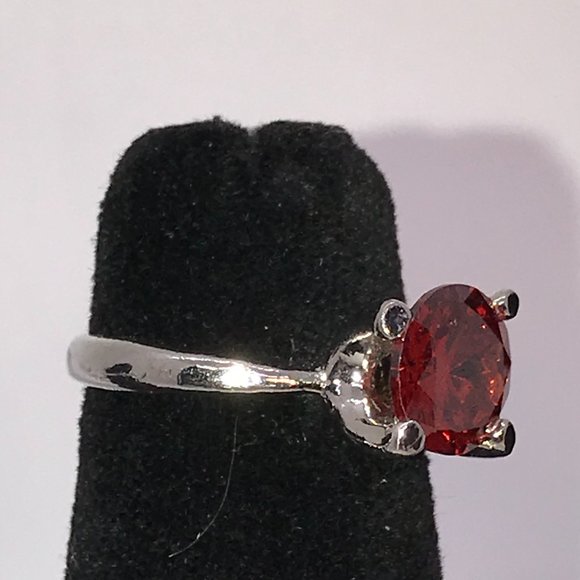 Silver Red Cz Ring, Size 5 1/4 - Picture 3 of 7